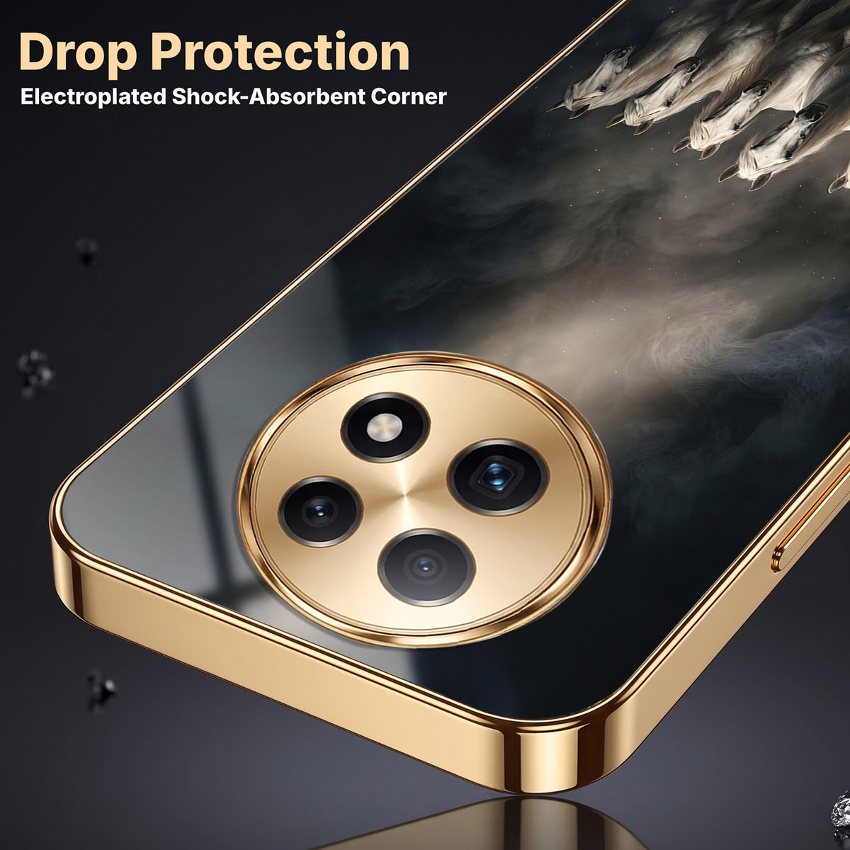 Oppo F29 Pro 5G Running Horses Gold Electroplated Glass Phone Back Case
