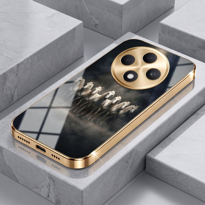 Oppo F27 Pro+ 5G Running Horses Gold Electroplated Glass Phone Back Case