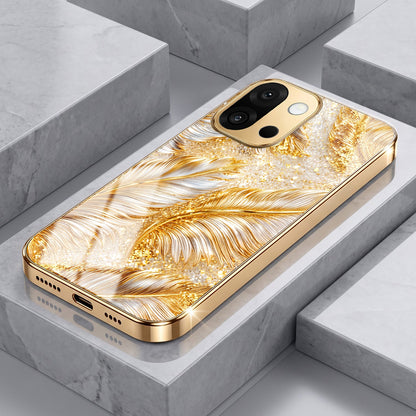 OnePlus 13s 5G Golden Feather Marble Gold Electroplated Glass Phone Back Case