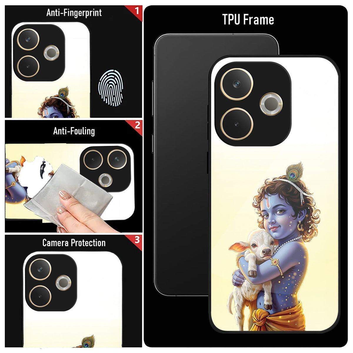 Oppo A5 Pro 5G Premium Acrylic Shockproof Glass Back Case ( Cute Krishna )