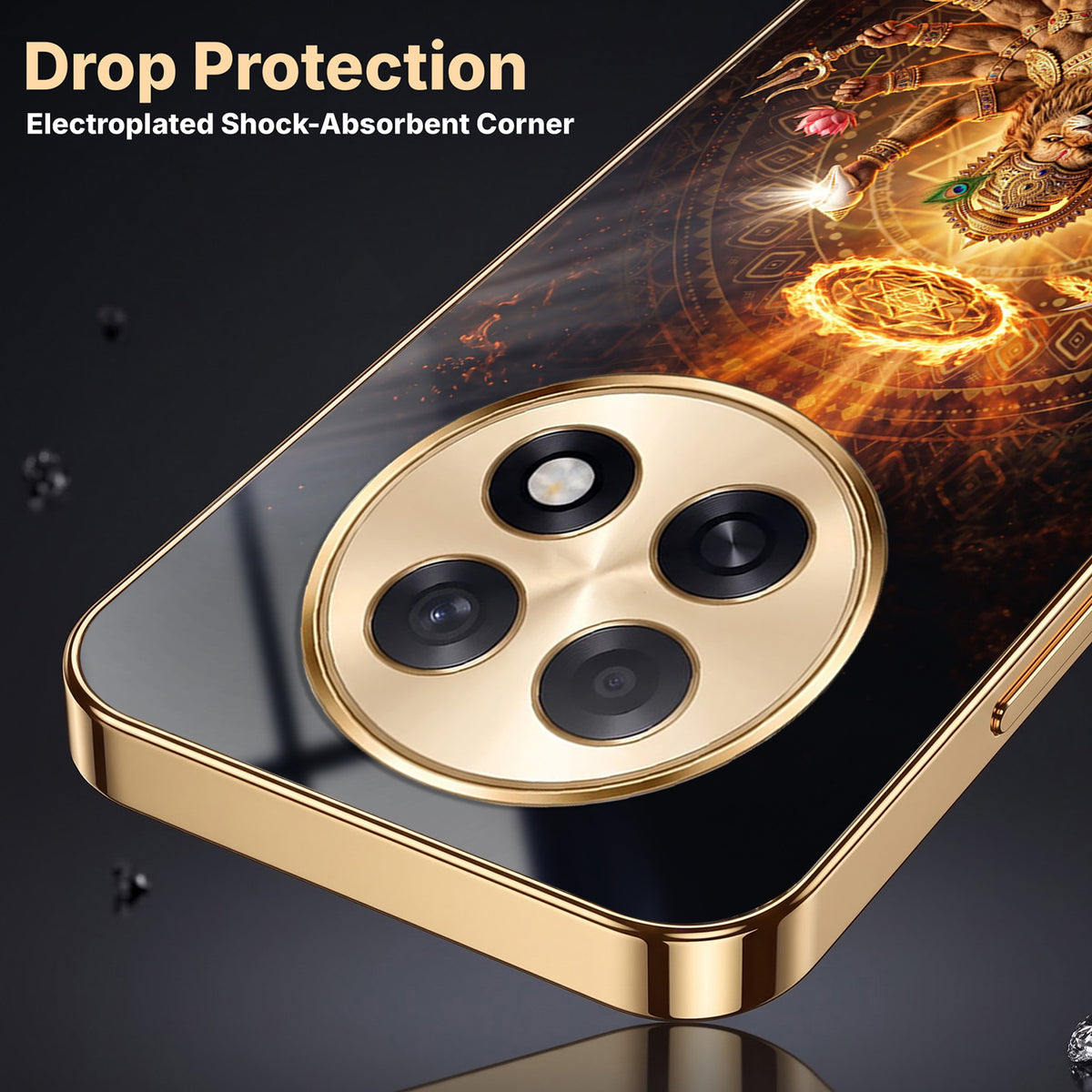 Oppo F31 Pro+ 5G Lord Narasimha Gold Electroplated Glass Phone Back Case