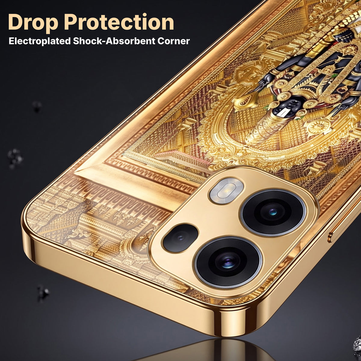 Oppo Reno 13 Pro 5G Premium Heritage Gold Electroplated Glass Phone Back Case