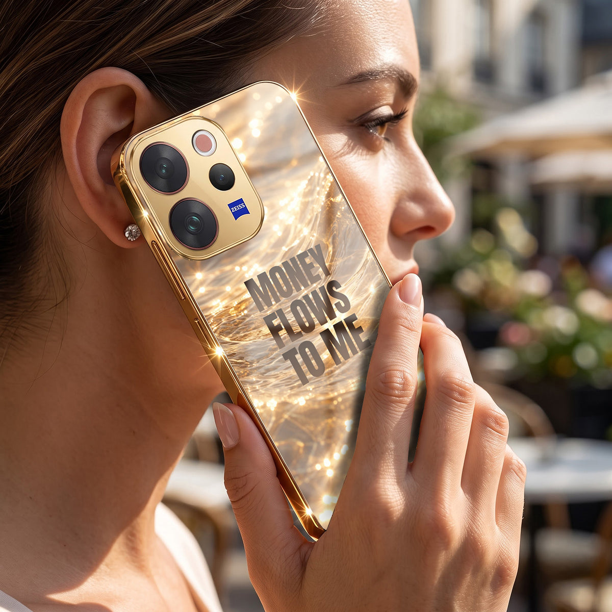 Vivo V70 5G Money Flows To Me Gold Electroplated Glass Phone Back Case