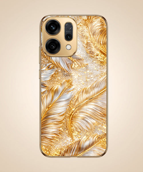 Oppo Reno 14 5G Golden Feather Marble Gold Electroplated Glass Phone Back Case