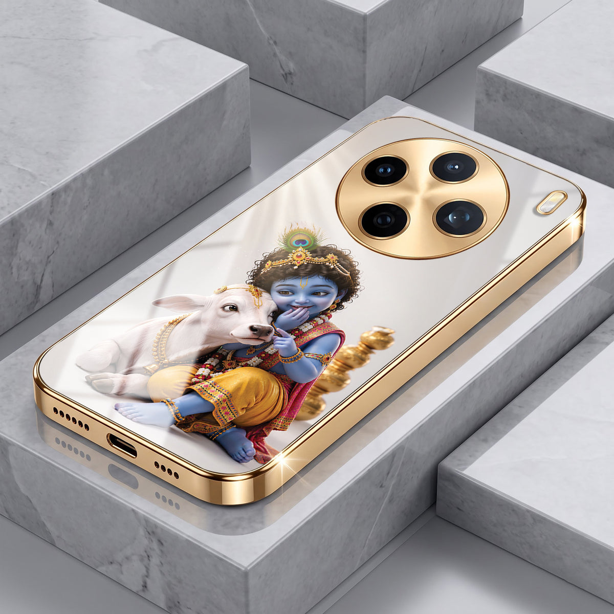 Vivo X200T 5G Bal Krishna Blessings Gold Electroplated Glass Phone Back Case