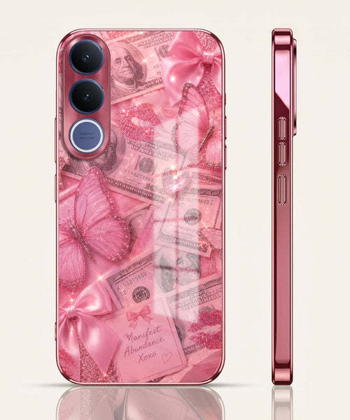 Vivo V70 FE 5G Luxury Dollar Butterfly Pink Electroplated Glass Phone Back Case