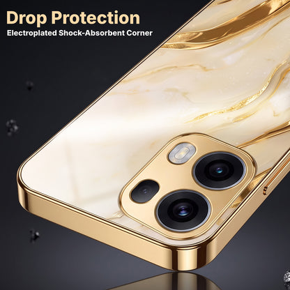 Oppo Reno 13 Pro 5G Marvel Texture Gold Electroplated Glass Phone Back Case