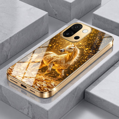 OnePlus 13s 5G Golden Horse Sparkle Gold Electroplated Glass Phone Back Case