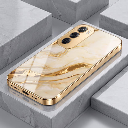 Oppo Reno 12 Pro 5G Marvel Texture Gold Electroplated Glass Phone Back Case