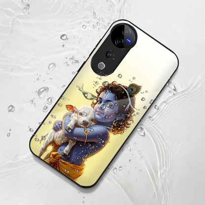 Vivo V40 Pro 5G Premium Acrylic Shockproof Glass Back Case (Cute Krishna)