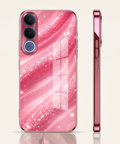 Vivo V70 FE 5G Luxury Glitter Wave Pink Electroplated Glass Phone Back Case