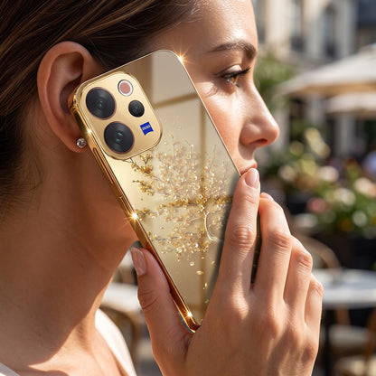 Vivo V70 5G Golden Tree Gold Electroplated Glass Phone Back Case