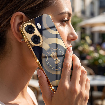 Oppo K14x 5G Royal Emblem Gold Electroplated Glass Phone Back Case