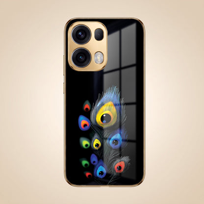 Oppo Reno 13 Pro 5G Multi-Feather Peacock Gold Electroplated Glass Phone Back Case