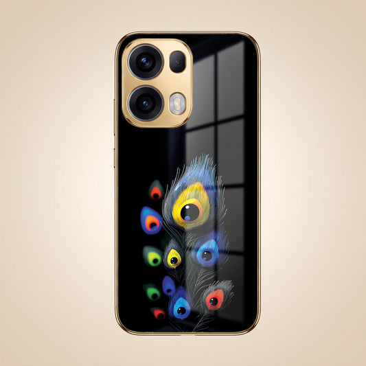 Oppo Reno 13 Pro 5G Multi-Feather Peacock Gold Electroplated Glass Phone Back Case