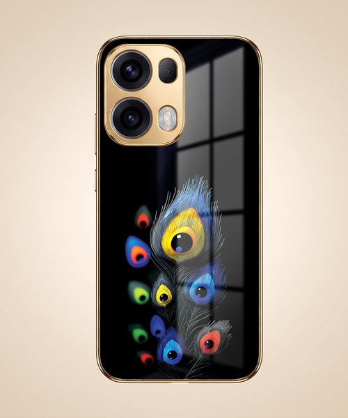 Oppo Reno 13 Pro 5G Multi-Feather Peacock Gold Electroplated Glass Phone Back Case