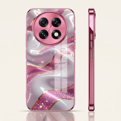 Oppo F31 Pro+ 5G Pearl Marble Pink Electroplated Glass Phone Back Case