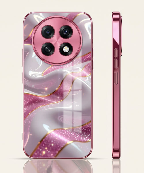 Oppo F31 Pro+ 5G Pearl Marble Pink Electroplated Glass Phone Back Case