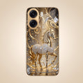 Oppo K14x 5G Luxury Horse Texture Gold Electroplated Glass Phone Back Case