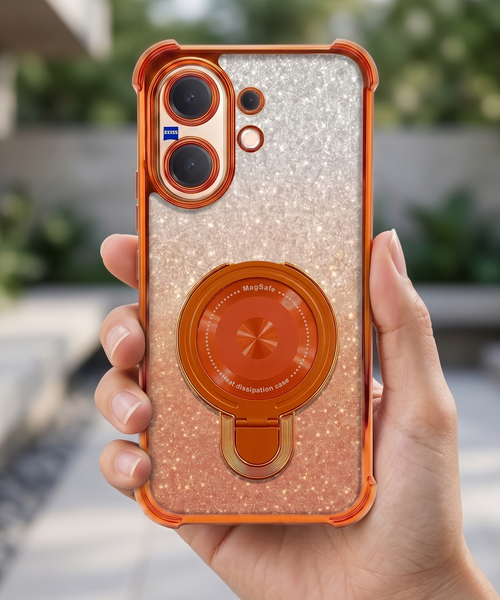 Vivo V60 5G Invincible Bracket Ring Stand Shimmer Airbag Cosmic Orange Case