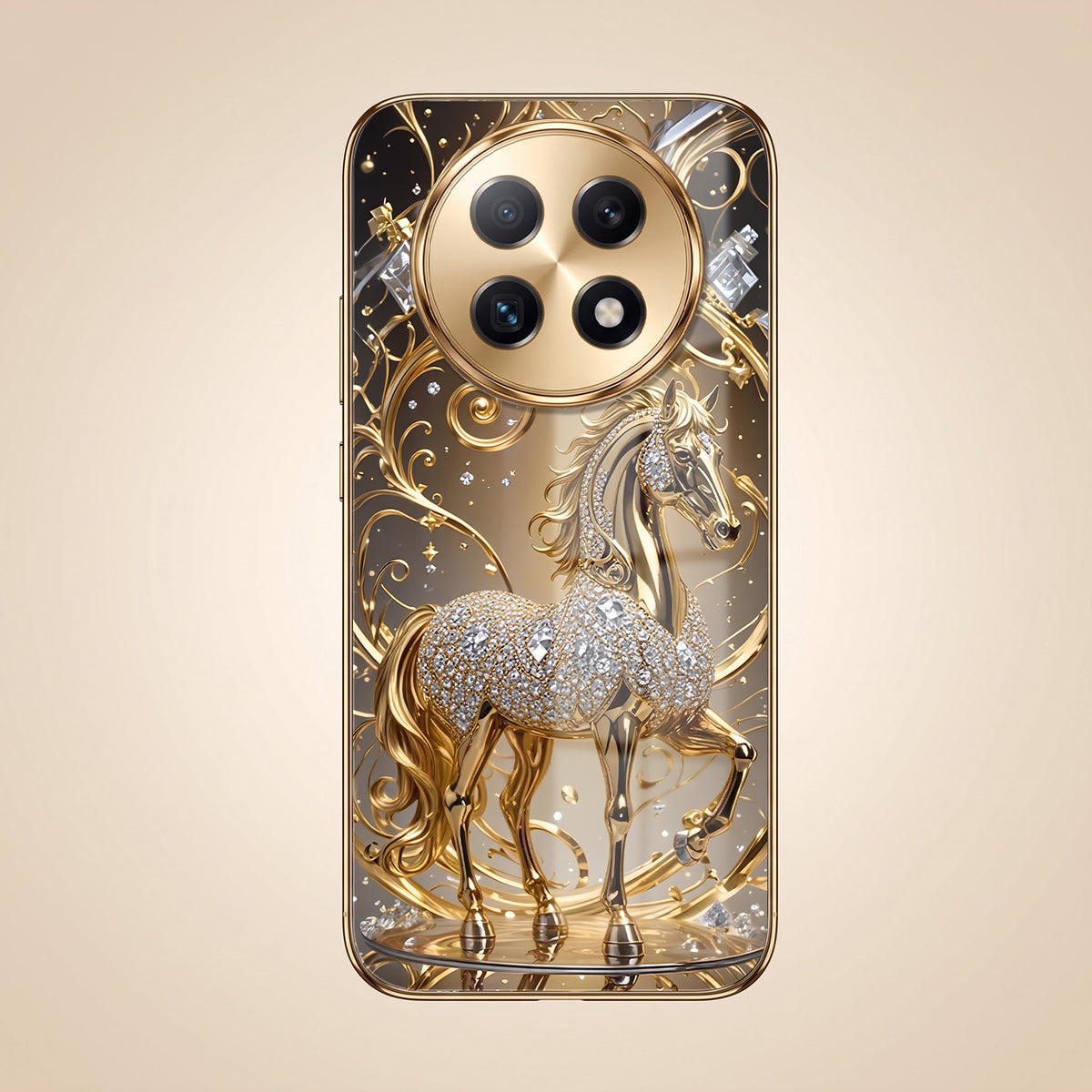 Oppo F29 Pro 5G Luxury Horse Texture Gold Electroplated Glass Phone Back Case