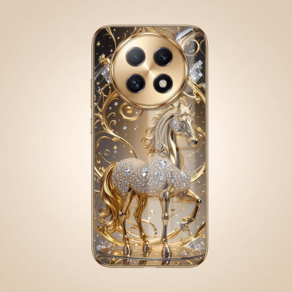 Oppo F29 Pro 5G Luxury Horse Texture Gold Electroplated Glass Phone Back Case