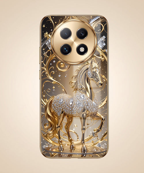 Oppo F29 Pro 5G Luxury Horse Texture Gold Electroplated Glass Phone Back Case