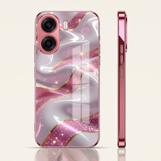 Oppo K14x 5G Pearl Marble Pink Electroplated Glass Phone Back Case