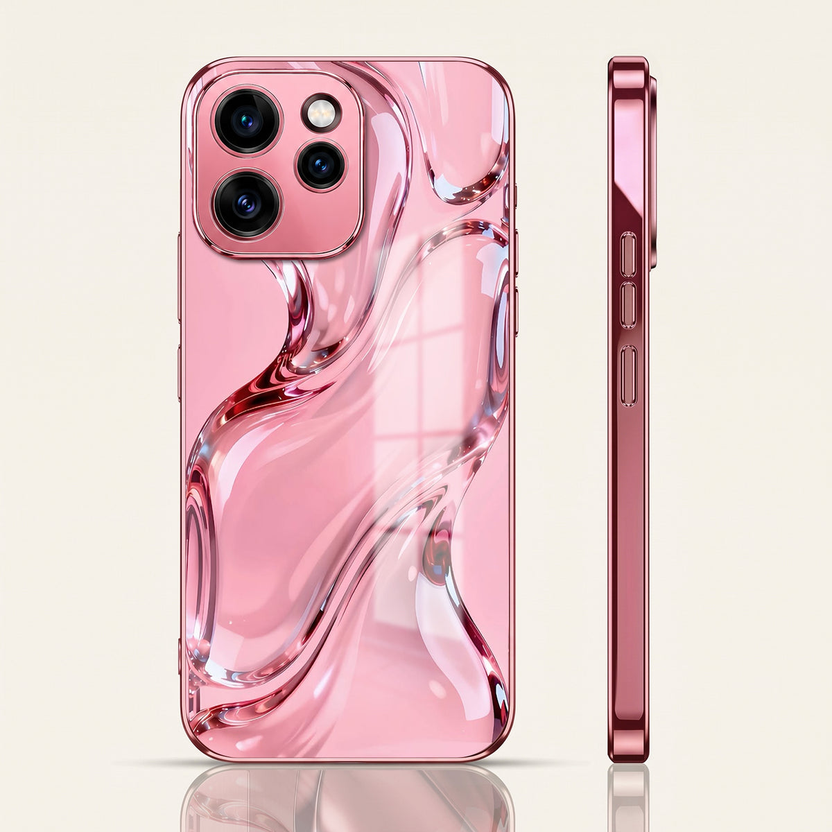 Oppo Reno 15 Pro 5G Crystal Wave Energy Pink Electroplated Glass Phone Back Case