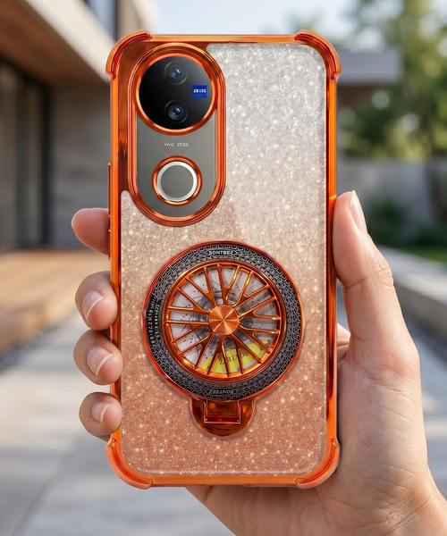 Vivo V50 5G Stress Buster Wheel Rotating Shimmer Airbag Cosmic Orange Case