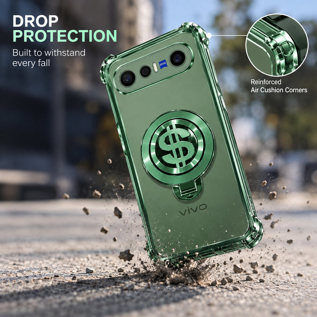 Vivo X300 FE 5G Four Corner Airbags 100% Original Astro Money Magnet Rotating Dollar Case