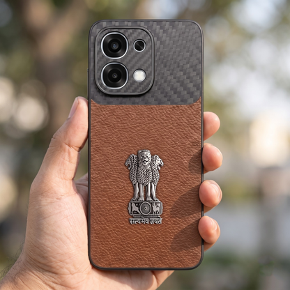 Oppo F31 5G Satyamev Jayate Carbon Fiber Leather Hybrid Phone Case