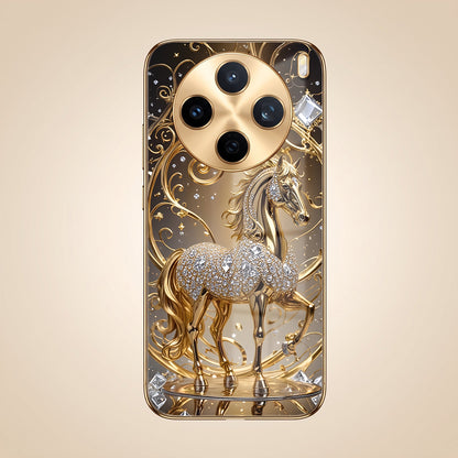 Vivo X200T 5G Luxury Horse Texture Gold Electroplated Glass Phone Back Case