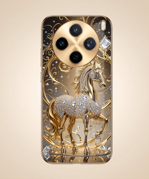 Vivo X200T 5G Luxury Horse Texture Gold Electroplated Glass Phone Back Case