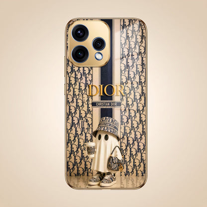 Oppo Reno 15 5G Luxury Dior Gold Electroplated Glass Phone Back Case
