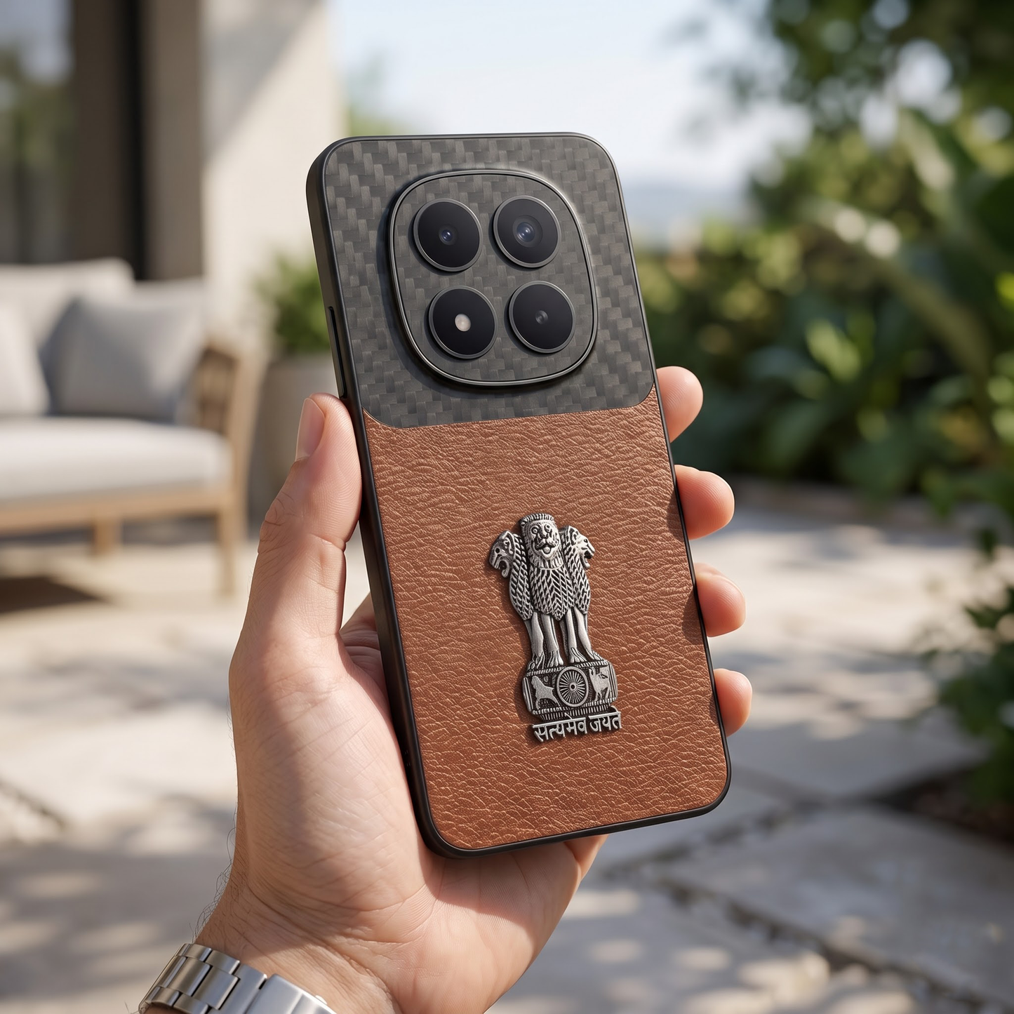 Redmi Note 15 Pro Plus 5G Satyamev Jayate Carbon Fiber Leather Hybrid Phone Case
