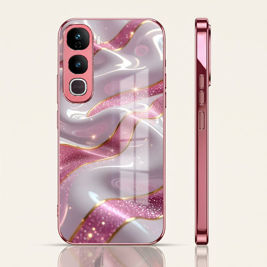 Vivo Y400 Pro 5G Pearl Marble Pink Electroplated Glass Phone Back Case