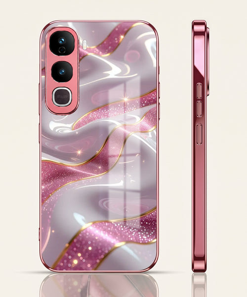 Vivo Y400 Pro 5G Pearl Marble Pink Electroplated Glass Phone Back Case
