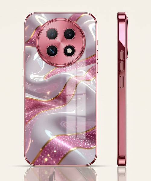 Oppo F29 Pro 5G Pearl Marble Pink Electroplated Glass Phone Back Case
