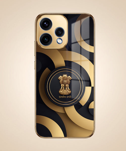 Oppo Reno 15 5G Royal Emblem Gold Electroplated Glass Phone Back Case