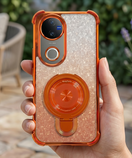 Vivo V50 5G Invincible Bracket Ring Stand Shimmer Airbag Cosmic Orange Case