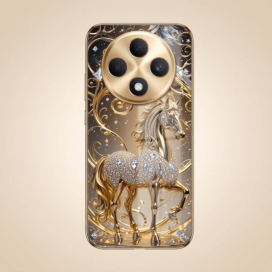 Oppo F27 5G Luxury Horse Texture Gold Electroplated Glass Phone Back Case