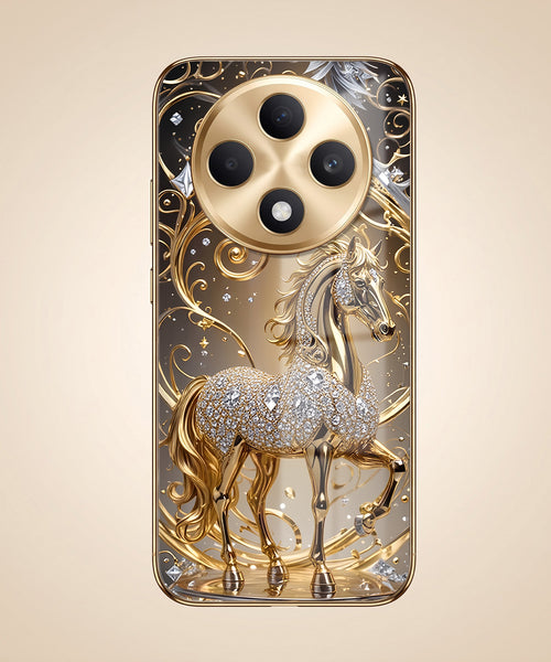 Oppo F27 Pro+ 5G Luxury Horse Texture Gold Electroplated Glass Phone Back Case