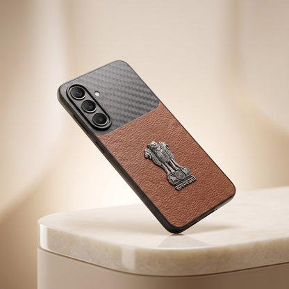 Samsung Galaxy A37 5G Satyamev Jayate Carbon Fiber Leather Hybrid Phone Case