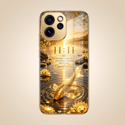 Oppo Reno 15 Pro Mini 5G 11:11 Manifestation Gold Electroplated Glass Phone Back Case