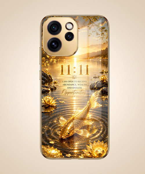 Oppo Reno 15 Pro Mini 5G 11:11 Manifestation Gold Electroplated Glass Phone Back Case