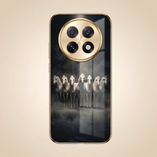 Oppo F31 Pro+ 5G Running Horses Gold Electroplated Glass Phone Back Case