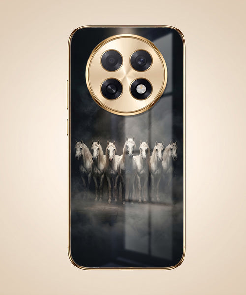 Oppo F31 Pro+ 5G Running Horses Gold Electroplated Glass Phone Back Case