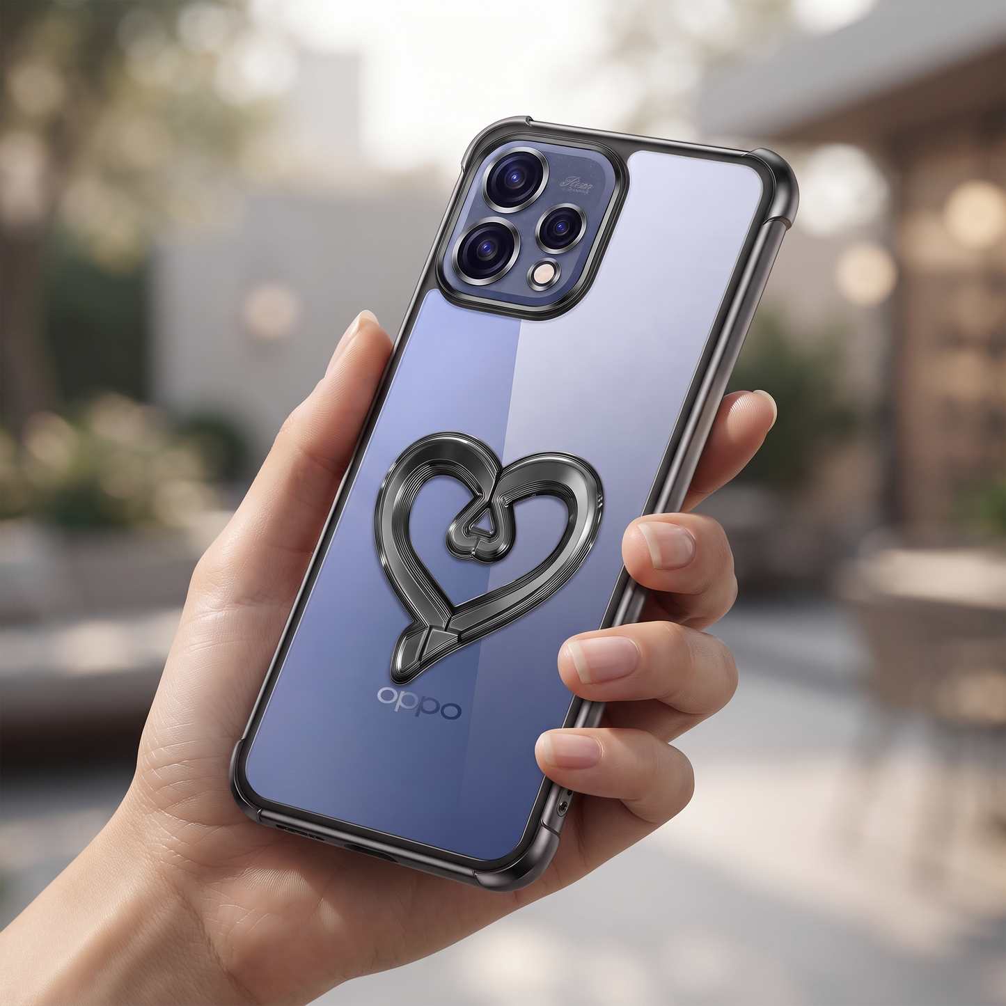 Oppo Reno 15 5G Premium Heart Transparent Shockproof Airbag Phone Case