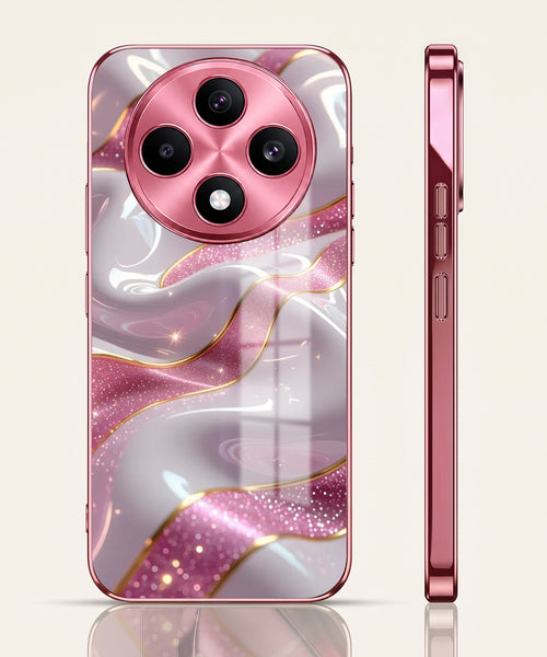 Oppo F27 Pro+ 5G Pearl Marble Pink Electroplated Glass Phone Back Case